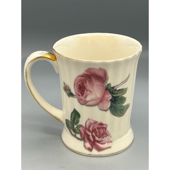 Burton + Burton Romantic Roses Porcelain Mug Cup Pink Rose VTG Golden Accent - Picture 3 of 9